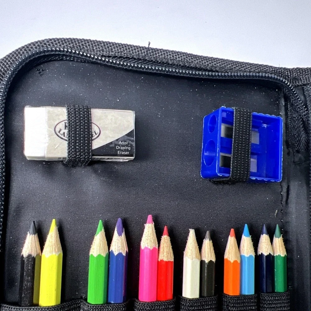 Royal & Langnickel Keep N Carry 12 Colored Pencil Drawing Set Case Black Zipped